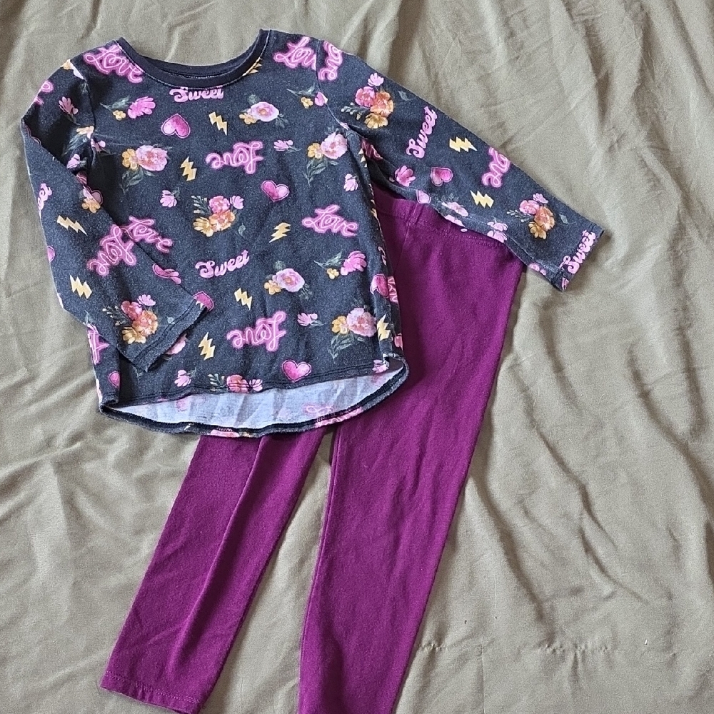 Garanimals Black and Pink Floral Top with Purple Leggings